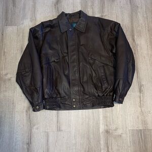 Men's Chocolate Brown TrimmedLeather Bomber Jacket